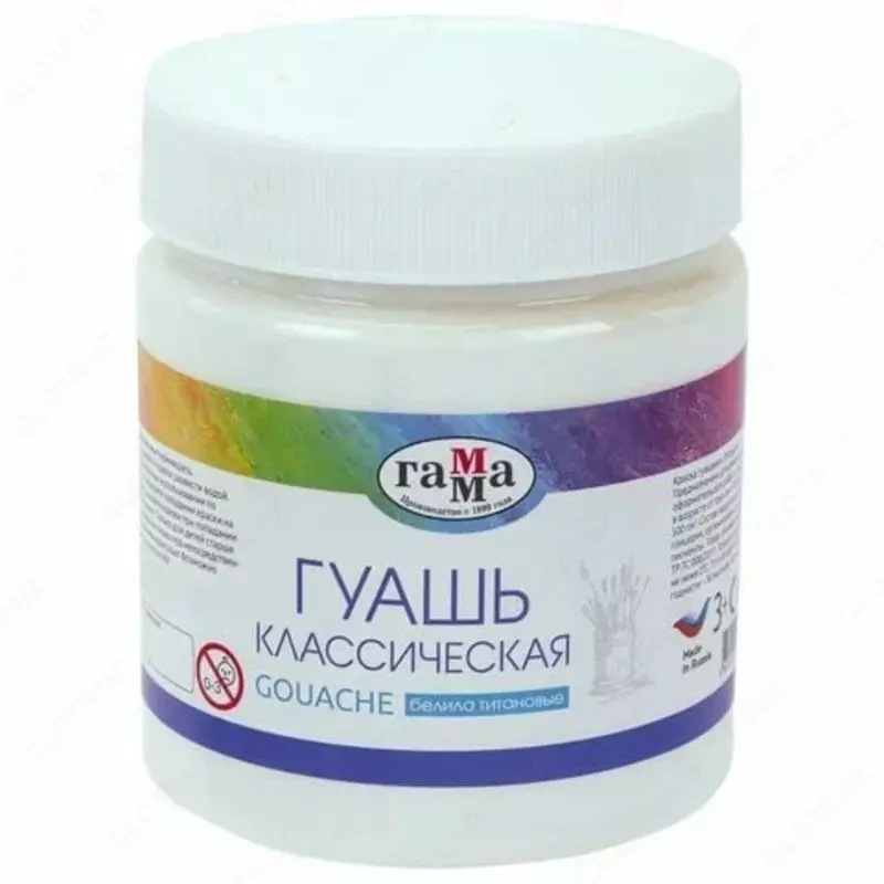 Гуашевая краска "Гамма" Классическая, баночка 500 мл, 3+, натуральн. пигменты (Арт. - 221060501) Титановые белила