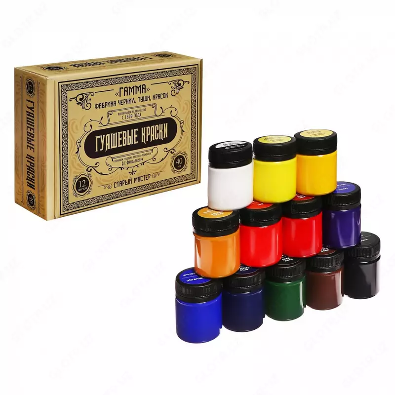 Badiiy gouache Gamma "Eski usta" "Yubiley", banka 40 ml., 12 rang, karton qadoqlash (Art. - 301220202A)