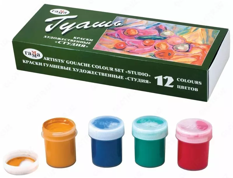 Badiiy gouash "Gamma" studiyasi, 12 ta rang, 40 ml banka, karton qadoqlash (Art. - 221029)