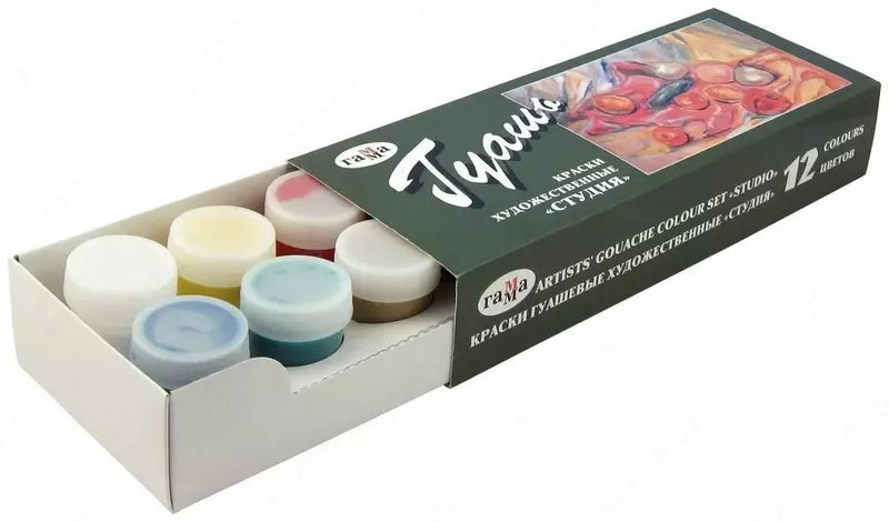 Badiiy gouash "Gamma" studiyasi, 12 ta rang, 40 ml banka, karton qadoqlash (Art. - 221029)
