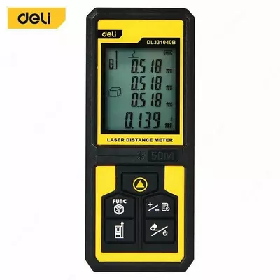 Лазерный дальномер "Deli Tools" 5 см-50 м, точность +/-3 мм, дисплей 1,7", авто. отключение (Арт. - EDL331040B) Черный/Желтый