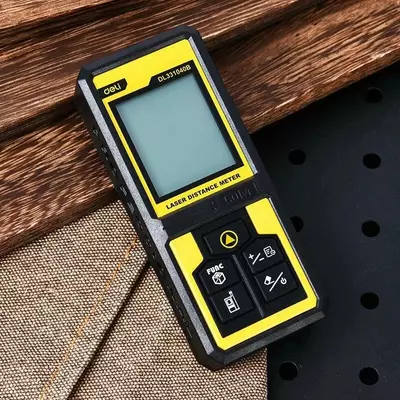 Лазерный дальномер "Deli Tools" 5 см-50 м, точность +/-3 мм, дисплей 1,7", авто. отключение (Арт. - EDL331040B) Черный/Желтый