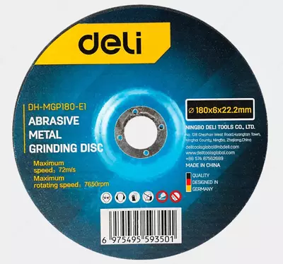 Шлифовальный абразивный диск по металлу "Deli Tools" 180 х 6 х 22.2 мм (Арт. - EDH-MGP180-E1)