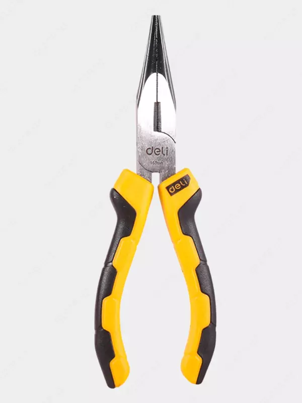 Удлиненные плоскогубцы "Deli Tools", 6", 160 мм, угл. сталь, обрезиненные рукояти (Арт.- EDL2106)