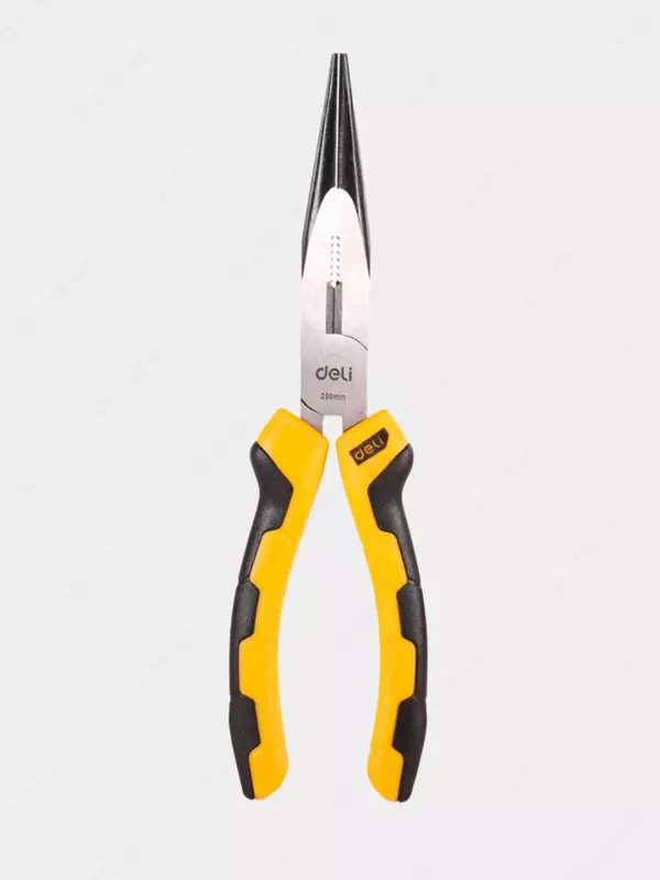 Удлиненные плоскогубцы "Deli Tools", 8", 203 мм, угл. сталь, обрезиненные рукояти (Арт.- EDL2108)