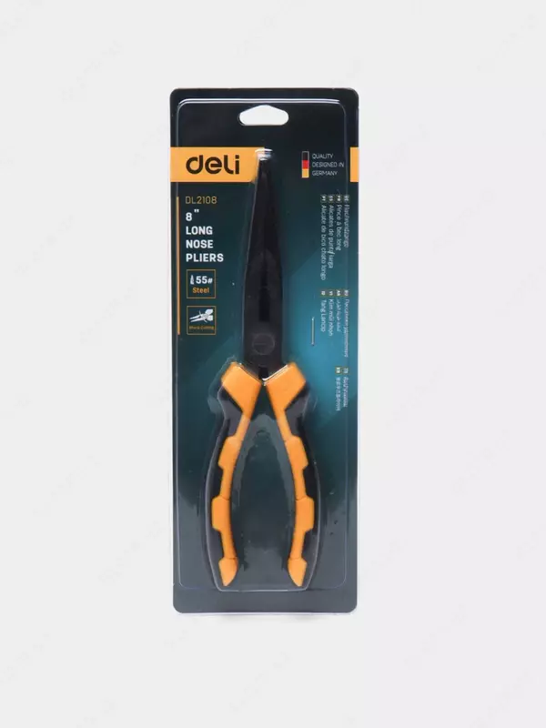 Удлиненные плоскогубцы "Deli Tools", 8", 203 мм, угл. сталь, обрезиненные рукояти (Арт.- EDL2108)
