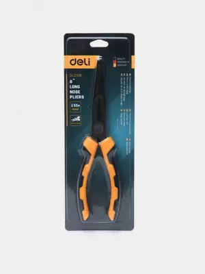 Удлиненные плоскогубцы "Deli Tools", 8", 203 мм, угл. сталь, обрезиненные рукояти (Арт.- EDL2108)