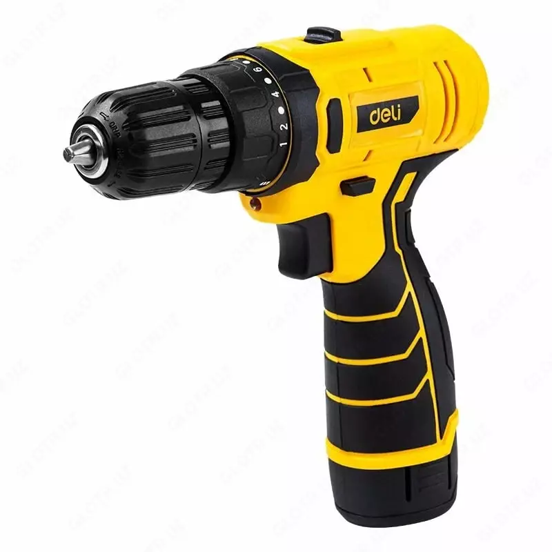 Дрель-шуруповерт (аккумуляторная) "Deli Tools", 12W, D патрона 1-10 мм, 1500 об/мин (Арт.-EDL-DZ12-4A2) Желтая/черная