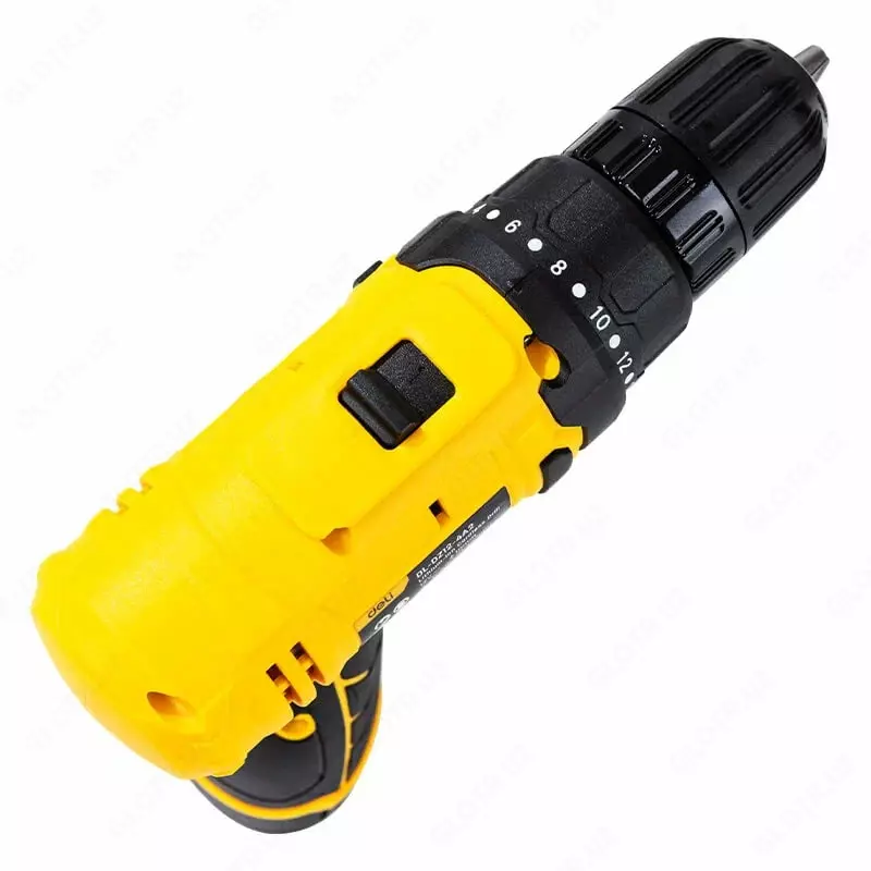 Дрель-шуруповерт (аккумуляторная) "Deli Tools", 12W, D патрона 1-10 мм, 1500 об/мин (Арт.-EDL-DZ12-4A2) Желтая/черная