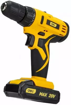 Burg'ulash-tornavida (simsiz) "Deli Tools", 20W, chuck D 10 mm, 0-350/0-1350 rpm, korpus (Art.-EDL-DZ20-E1D1) Sariq/qora