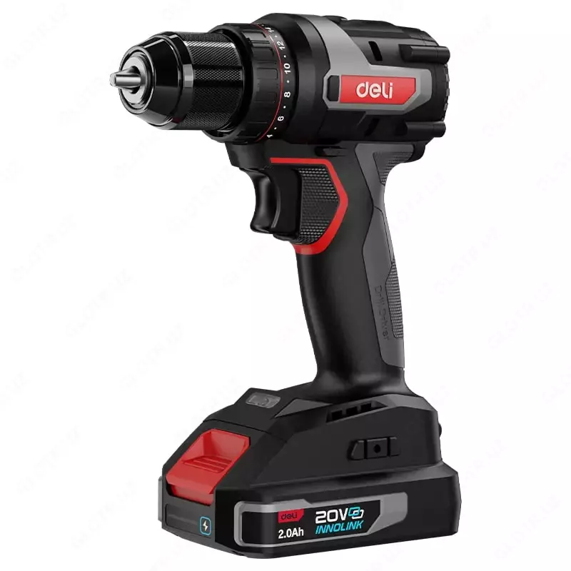 Дрель-шуруповерт (аккумуляторная) "Deli Tools", 20W, D патрона 10 мм, 0-450/0-1800 об/мин (Арт.-EDE-DZ20-1) Черная/красная