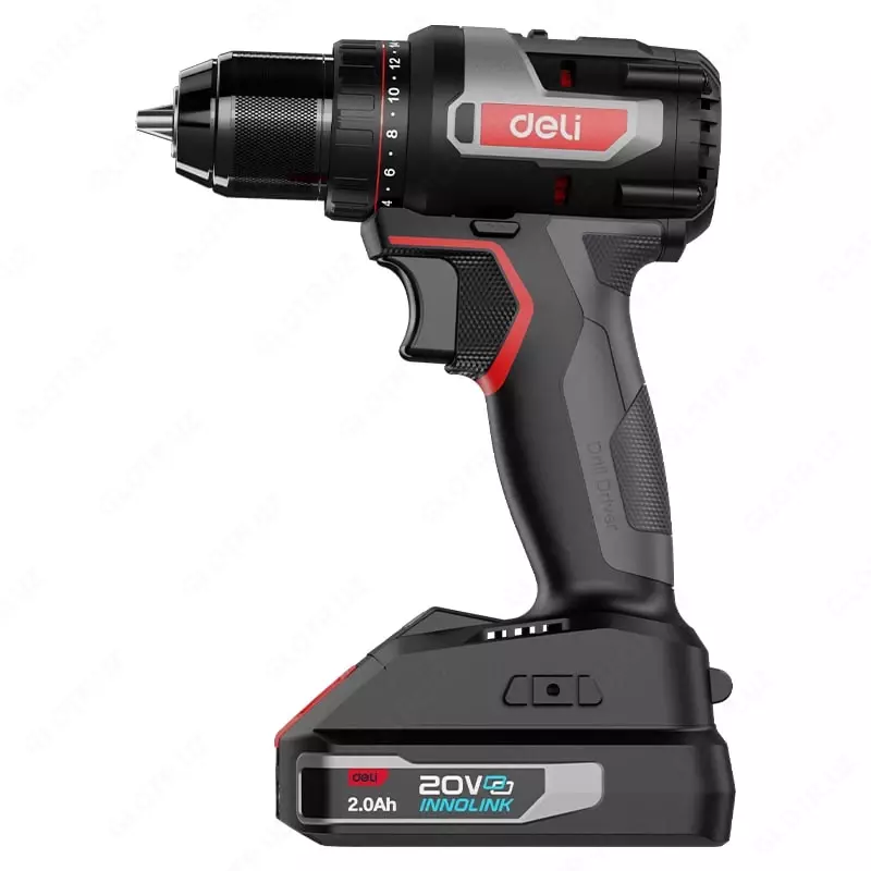 Дрель-шуруповерт (аккумуляторная) "Deli Tools", 20W, D патрона 10 мм, 0-450/0-1800 об/мин (Арт.-EDE-DZ20-1) Черная/красная