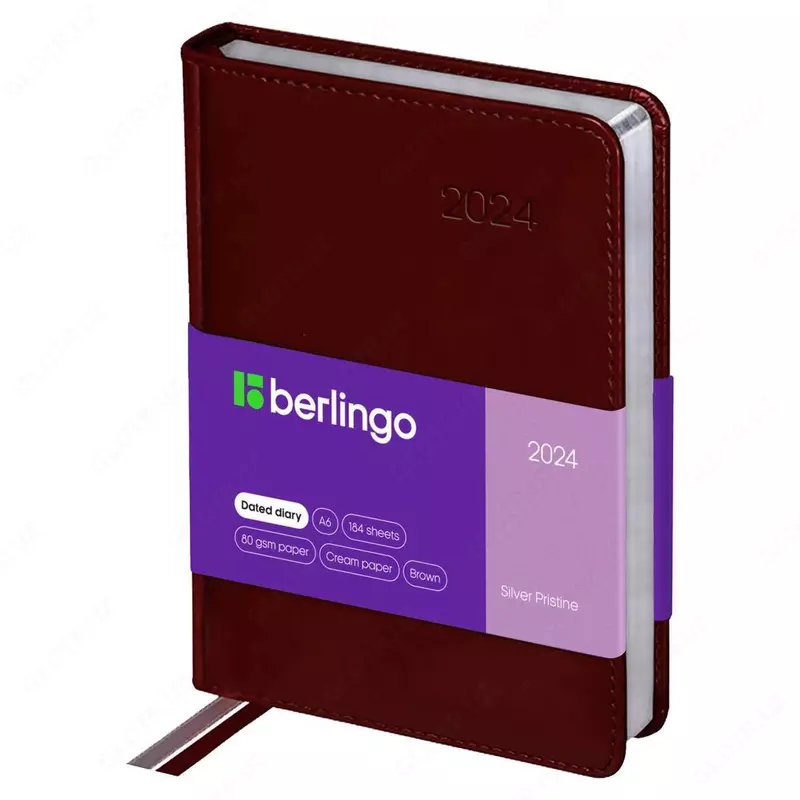 Датированный Ежедневник 2024 г. "Berlingo" Silver Pristine, иск. кожа, А6, 184 л. (Арт. - DD4_82604) Коричневый