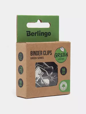 Металлический Зажим для бумаг "Berlingo" Green Series, легкое нажатие 19 мм, крафт. уп, 10 шт. (Арт.- BC_1019J) Серебристый