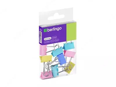 Металлический Зажим для бумаг "Berlingo" легкое нажатие 19 мм, ПВХ уп., 10 шт. (Арт.- BC1019e) Цв. ассорти