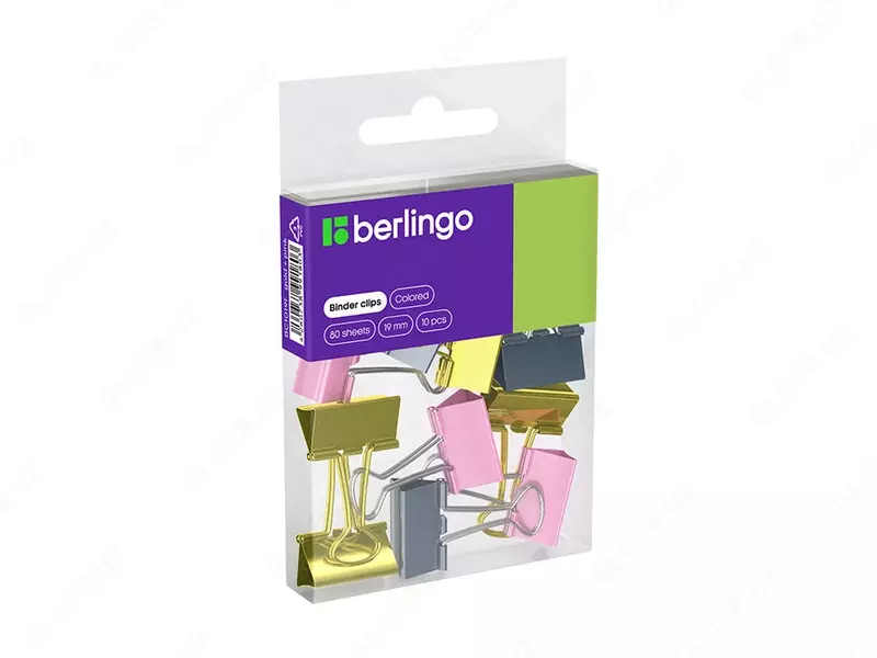 Metall qisqich "Berlingo" engil press 19 mm, PVX paketi, 10 dona. (Art.- BC1019f) Rang. turli xil