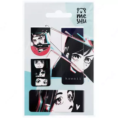 Дизайнерская закладка-магнит для книг "MESHU" Kawaii, 130 х 80 мм, 4 шт. (Арт.- MS_46737)