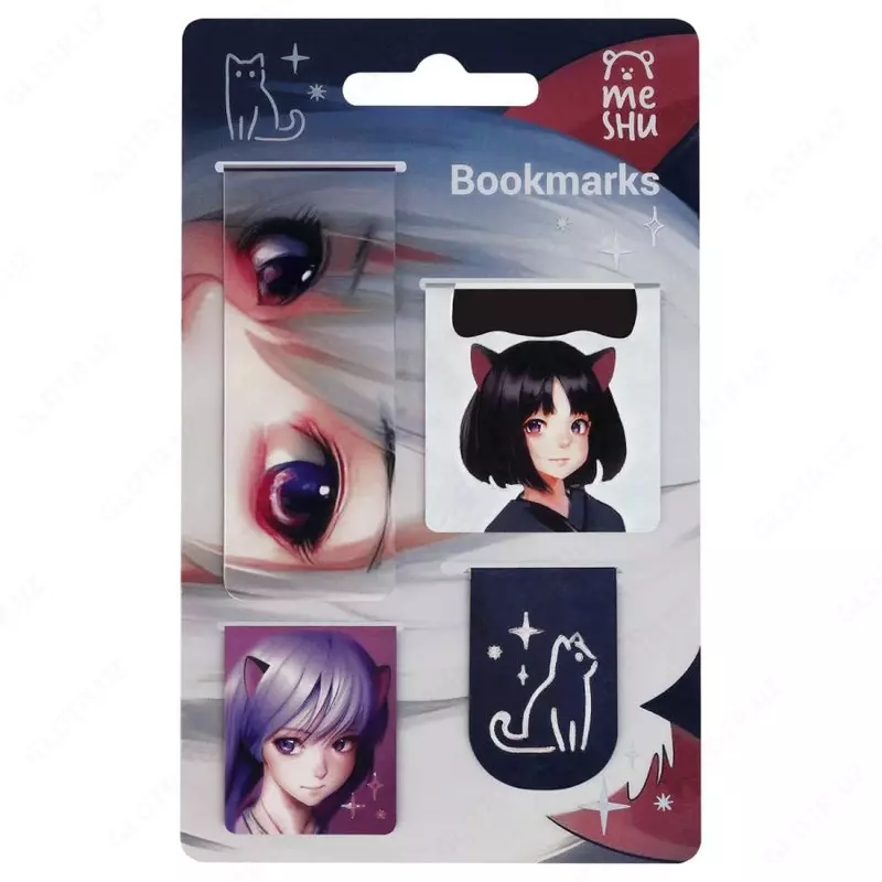 Дизайнерская закладка-магнит для книг "MESHU" Neko, 130 х 80 мм, 4 шт. (Арт.- MS_55149) Ассортимент