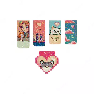 Дизайнерская закладка-магнит для книг "MESHU" Pixel, 130 х 80 мм, 5 шт., глянц. ламинация (Арт.- MS_58305)