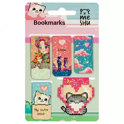 Дизайнерская закладка-магнит для книг "MESHU" Pixel, 130 х 80 мм, 5 шт., глянц. ламинация (Арт.- MS_58305)