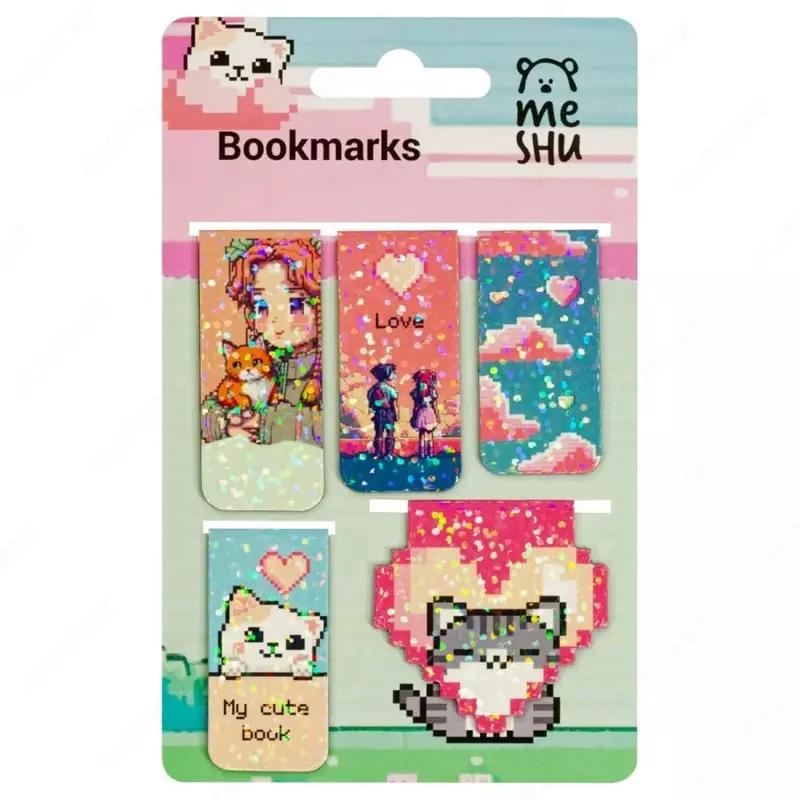 Дизайнерская закладка-магнит для книг "MESHU" Pixel, 130 х 80 мм, 5 шт., глянц. ламинация (Арт.- MS_58305)