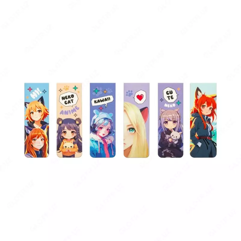 Дизайнерская закладка-магнит для книг "MESHU" Neko, 170 х 90 мм, 6 шт., глянц. ламинация (Арт.- MS_58945)