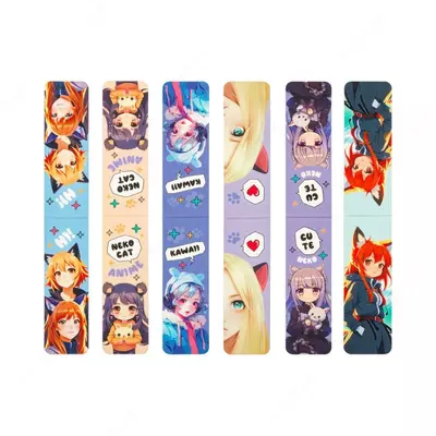 Дизайнерская закладка-магнит для книг "MESHU" Neko, 170 х 90 мм, 6 шт., глянц. ламинация (Арт.- MS_58945)