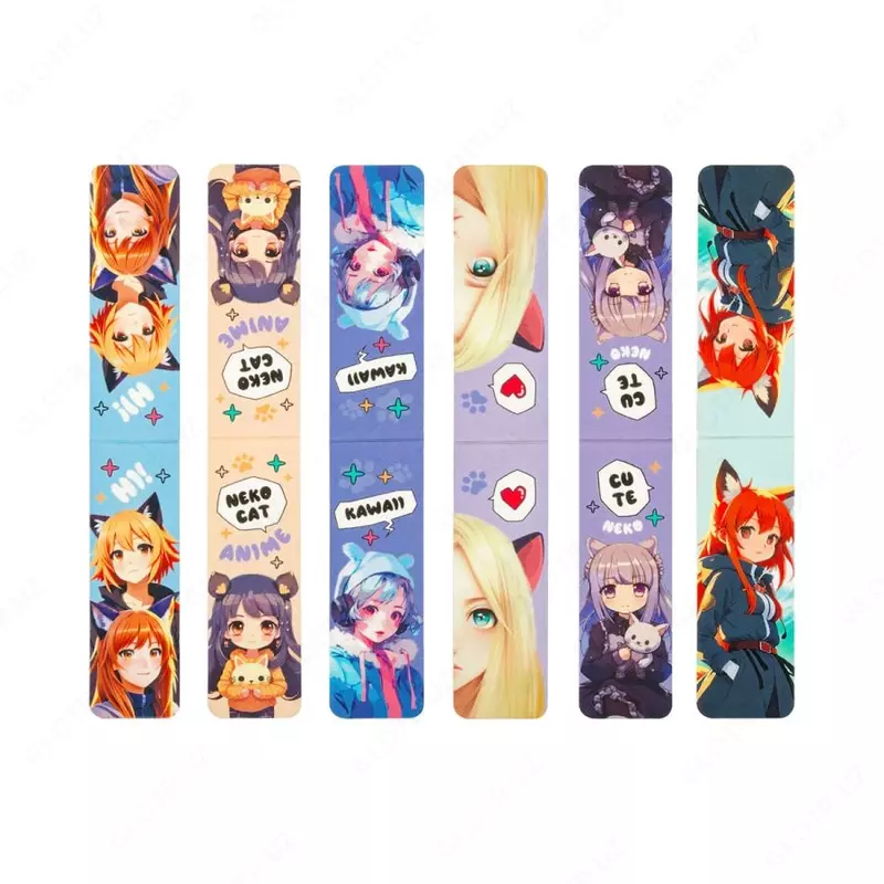 Дизайнерская закладка-магнит для книг "MESHU" Neko, 170 х 90 мм, 6 шт., глянц. ламинация (Арт.- MS_58945)