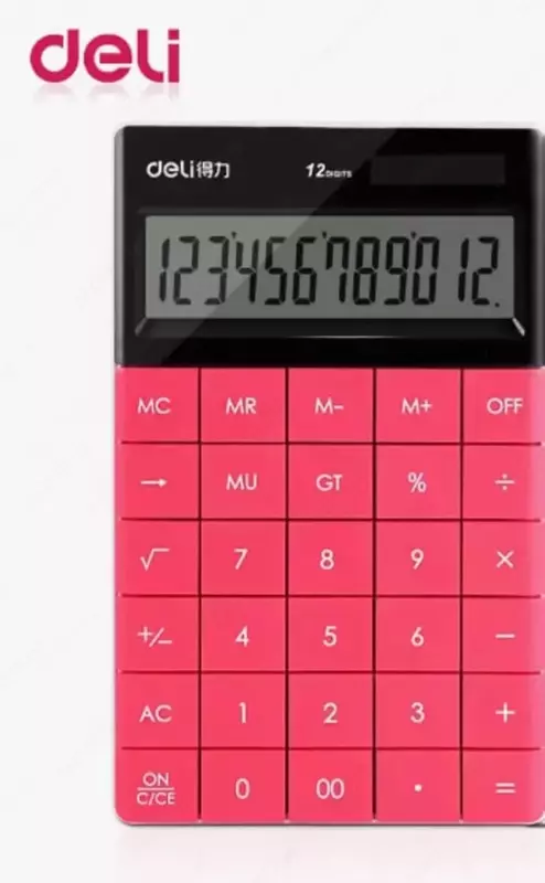 Ish stoli kalkulyatori "Deli" Nusign 043, 12 ta raqam (modda - 043-NS-rd) Qizil