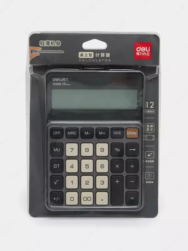 Kalkulyator (ish stoli) "Deli" 12 - raqam (Art. - 309-TE-gr) To'q / kulrang
