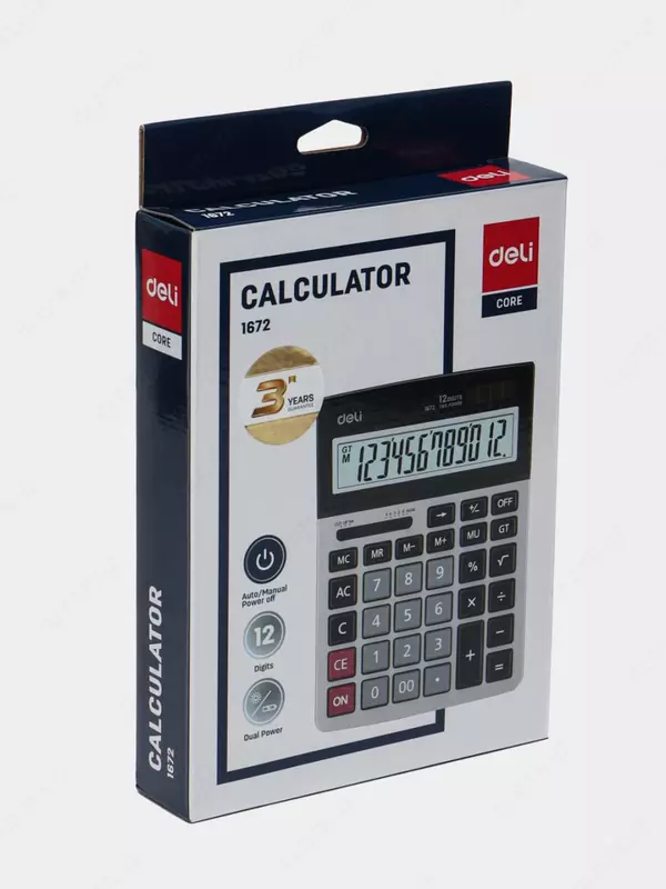 Kalkulyator (ish stoli) "Deli" 12 - raqam (Art. - 1672-dgr) To'q / kulrang