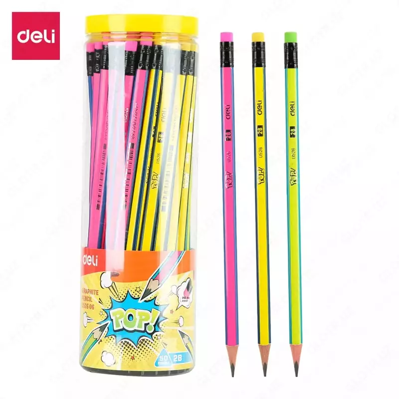 "Deli" POP o'chirgichli grafit qalam! T50, 2B, yog'och, quvur (Art. - 52606-EU) Assortiment
