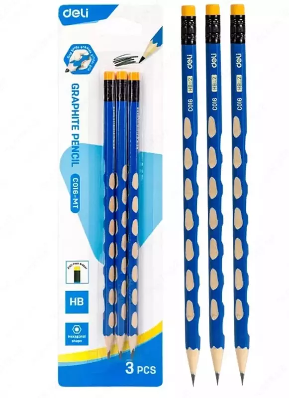 Grafit qalam o'chirgichli "Deli" U-TOUCH EC016MT, HB, yog'och, 3 dona. (m. - 016-MT-EC)
