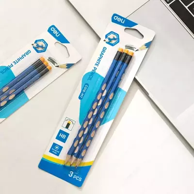 Чернографитный карандаш с ластиком "Deli" U-TOUCH EC016МТ, НВ, дерево, 3 шт. (Арт. - 016-MT-EC)