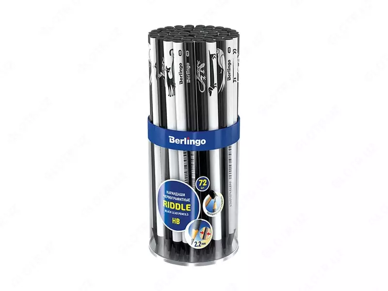 Qora grafit qalam "Berlingo" Riddle, HB, qora. yog'och, o'tkir (Art.- BP01165) Qora/Oq