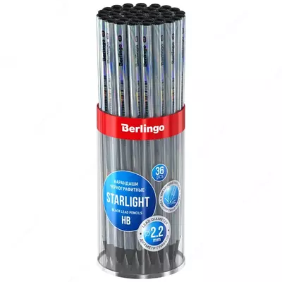 Qora grafit qalam "Berlingo" Starlight, HB, qora. yog'och, o'tkir, lazer. plyonka, 175 mm (modda - BP01170-175)