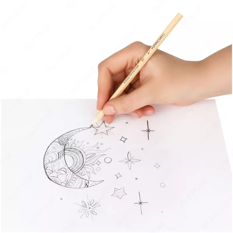 Чернографитный Карандаш "Красин" Конструктор, 2Т (2Н), светл. дерево, заточен (Арт.- С-319)