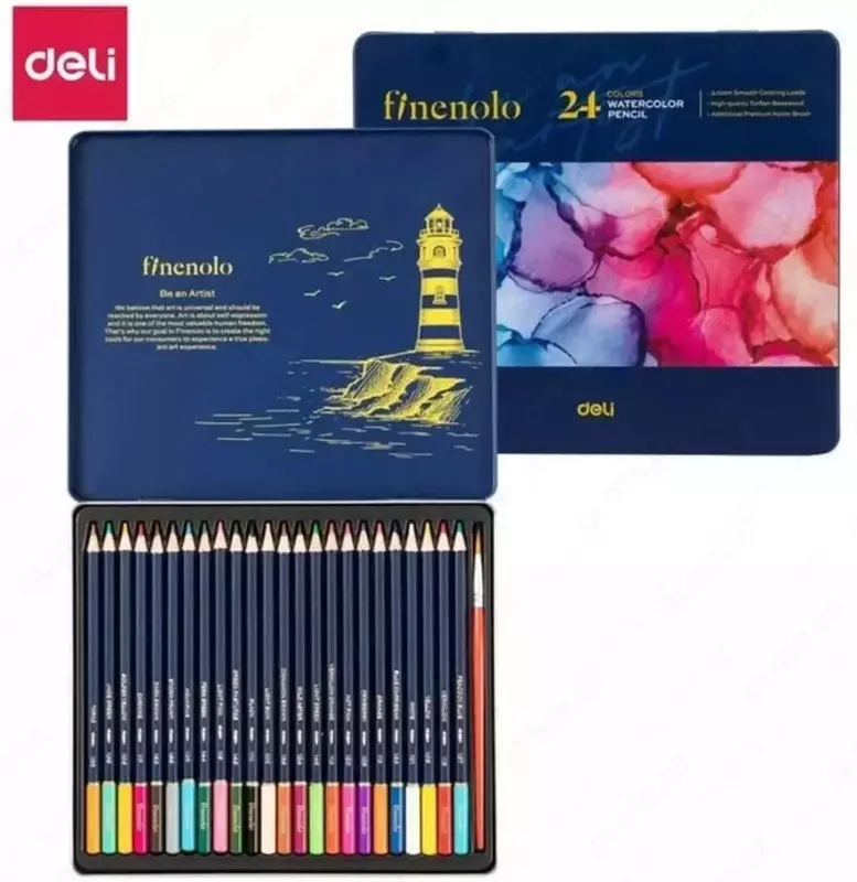 Набор цветных акварельных карандашей "Deli" Finenolo, 24 цв., металлич. пенал (Арт. - 129-24-C)