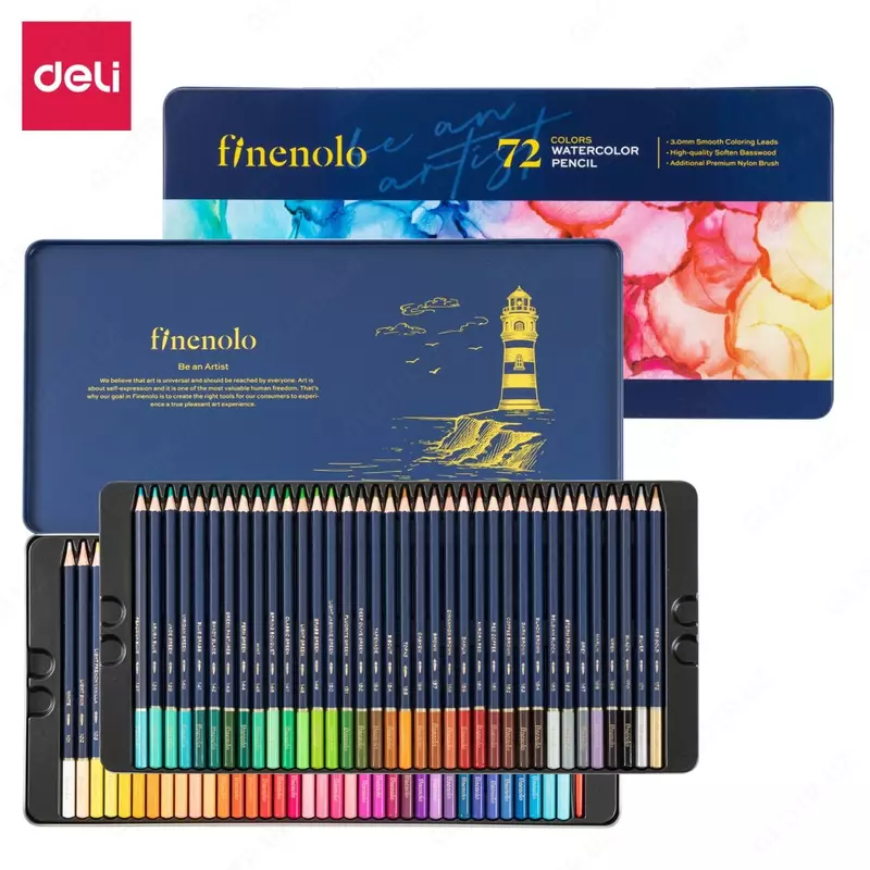 Набор цветных акварельных карандашей "Deli" Finenolo, 72 цв., металлич. пенал (Арт. - 129-72-C)