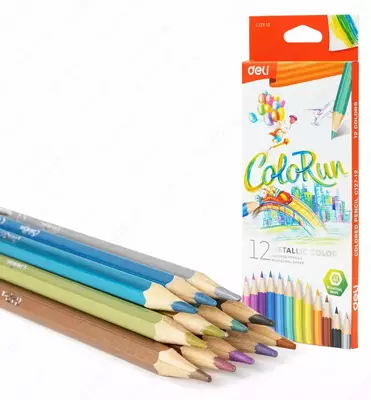 "Deli" ColoRun rangli qalamlar to'plami, 12 ta rang, olti burchakli korpus, kartalar. paket (m. - 127-12-EC)