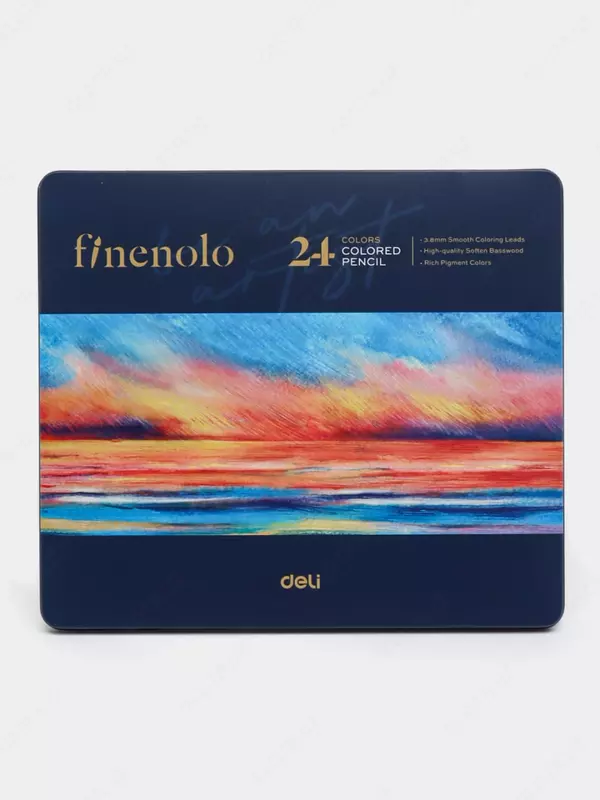 Rangli qalamlar to'plami "Deli" Finenolo, 24 ta rang, metall. qalam qutisi (m. - 122-24-EC)