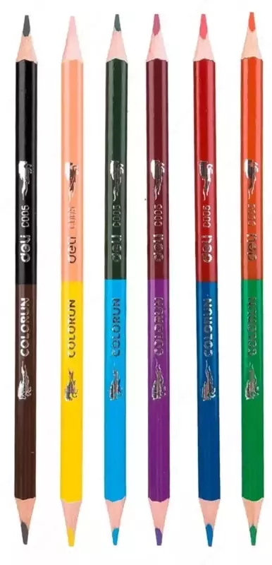 Набор цветных двухсторонних карандашей "Deli" ColoRun NEW, 12 цв. 6 шт. (Арт. - 00500-EC)