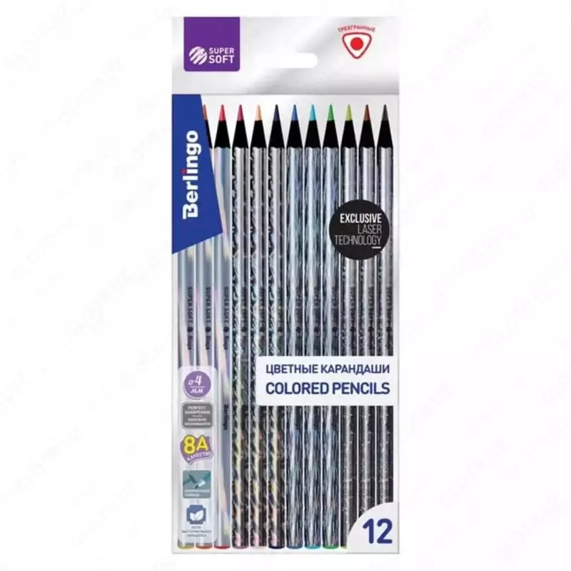 Набор цветных карандашей "Berlingo" SuperSoft. Starlight, 12 цв, черное дерево, ПВХ уп. (Арт. - SSS0612)