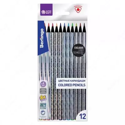 Набор цветных карандашей "Berlingo" SuperSoft. Starlight, 12 цв, черное дерево, ПВХ уп. (Арт. - SSS0612)
