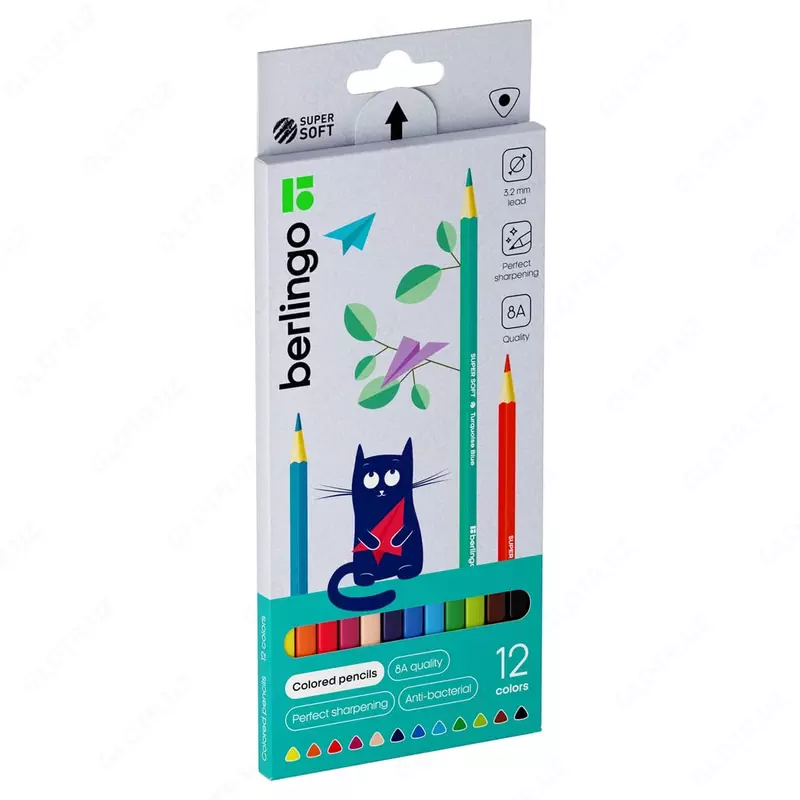Rangli qalamlar to'plami "Berlingo" SuperSoft. Bir vaqtlar mushuk yashagan, 12 ta rang, kartalar. o'ram, o'tkir (Art. - SS00512)