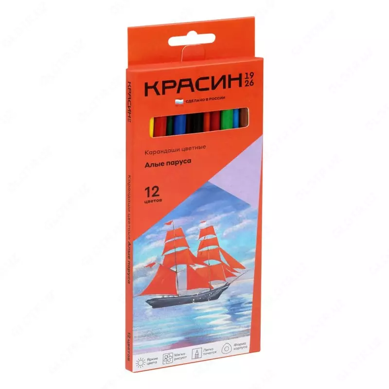 Набор цветных карандашей "Красин" Алые Паруса, 12 шт, карт. уп., заточен (Арт. - КР-120100)