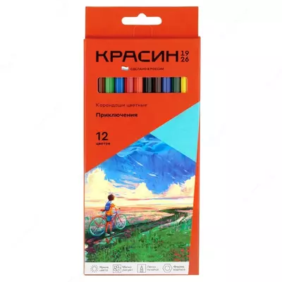 "Krasin" Adventures rangli qalamlar to'plami, 12 dona, kartalar. o'ram, o'tkir (m. - KR-120200)