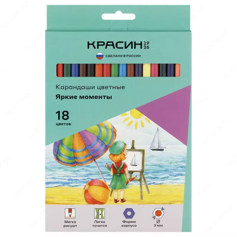 Набор цветных карандашей "Красин" Яркие моменты, 18 шт, карт. уп., заточен (Арт. - КР-180700)