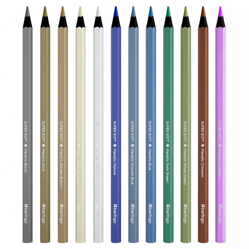 Rangli qalamlar to'plami "Berlingo" SuperSoft. Metall, 12 rang, qora yog'och, PVX paket. (modda - SSM0506)