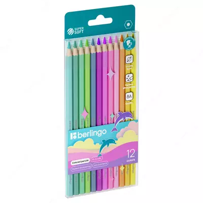 Набор цветных карандашей "Berlingo" SuperSoft. Pastel, 12 цв, светл. дерево, ПВХ уп. (Арт. - SSP0112)